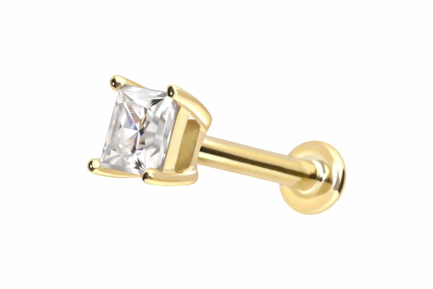 14 Karat Gold Labret Piercing mit Innengewinde MOISSANIT-QUADRAT